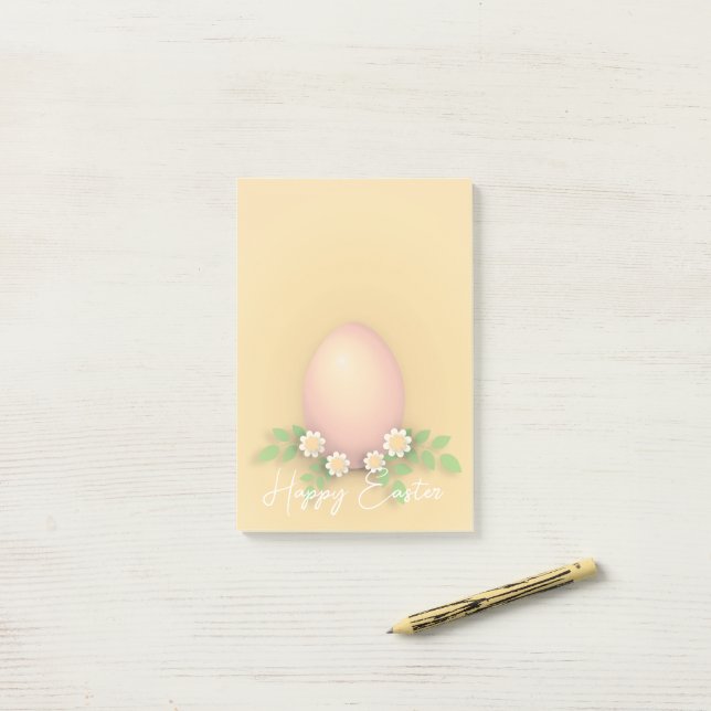 Happy Oaster Egg & Blume Gelb rosa Pastellgelb Post-it Klebezettel (Auf Schreibtisch)