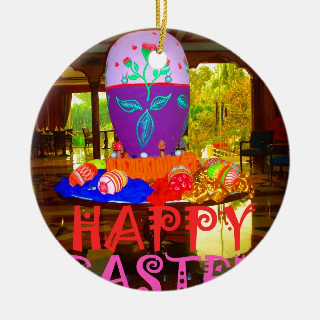 Happy Oaster Egg Center für Frühjahr Keramik Ornament (Vorne)