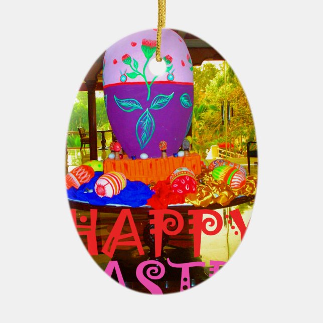Happy Oaster Egg Center für Frühjahr Keramik Ornament (Vorne)