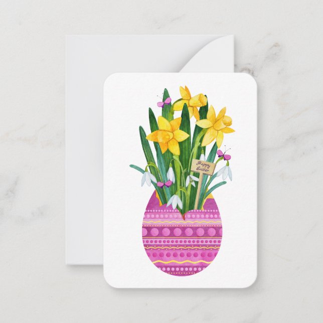 Happy Oaster Egg & Gelbe Daffodische Blume Mitteilungskarte (Vorderseite)