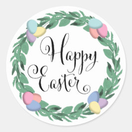 Happy Oaster Egg Kranz Botanische Foliage Runder Aufkleber