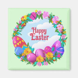 Happy Oaster Eggs Blumenreath Magnet