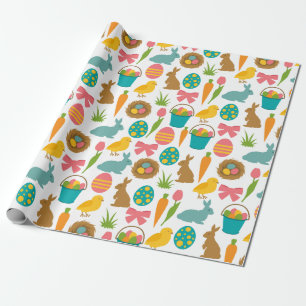 Happy Oaster Eggs Bunny Chicks Patten Geschenkpapier
