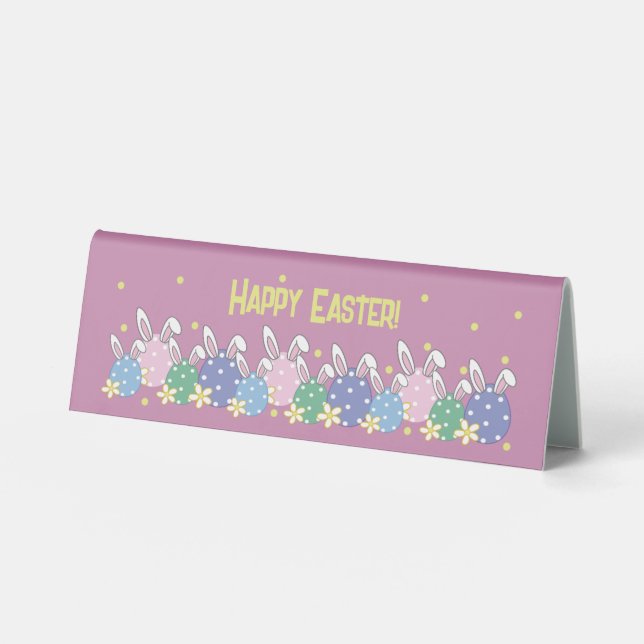 Happy Oaster Eggs & Bunny Ears - Rosa Tischaufsteller (Vorderseite)