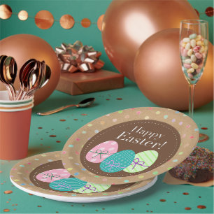 Happy Oaster Eggs Punkte auf Imitate Kraft Paper Pappteller