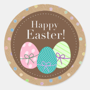 Happy Oaster Eggs Punkte auf Imitate Kraft Paper Runder Aufkleber