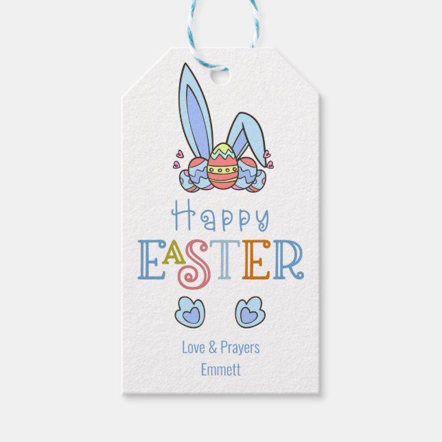 Happy Oaster Eggs und Bunny Rabbit Oars Niedlich Geschenkanhänger (Vorderseite)