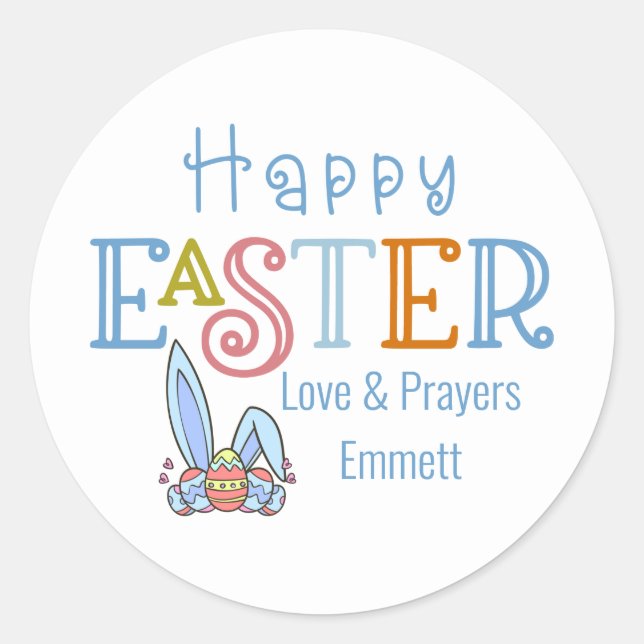 Happy Oaster Eggs und Bunny Rabbit Oars Niedlich Runder Aufkleber (Vorderseite)