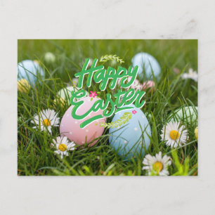 Happy Oaster farbenfroh gestrichene Eier und Blume Postkarte