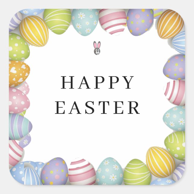 Happy Oaster | Farbige Eier Quadratischer Aufkleber (Vorderseite)