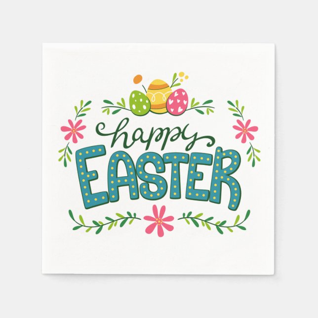 Happy Oaster Floral Blume Ostereier Serviette (Vorderseite)