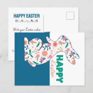 Happy Oaster Floral Bunny Editable Postkarte