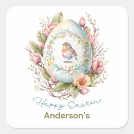 Happy Oaster Floral Easter Ei Personalisiert Platz Quadratischer Aufkleber