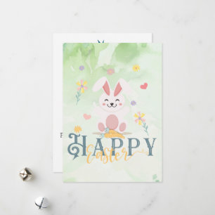 Happy Oaster Floral Green Bunny Editable Feiertagskarte