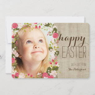 Happy Oaster Floral   Leinen-Foto-Grußkarte Feiertagskarte