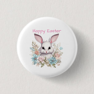 Happy Oaster Floral Ostern Bunny Rabbit Button