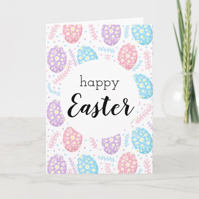 Happy Oaster Floral Pastel Ostereier Karte (Vorderseite)