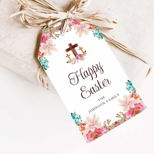 Happy Oaster Floral Watercolor Religious Cross Geschenkanhänger