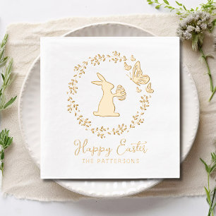 Happy Oaster Floral Wreath Bunny Butterflies Name Servietten Mit Folie