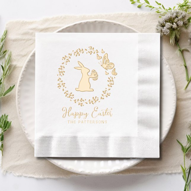 Happy Oaster Floral Wreath Bunny Butterflies Name Servietten Mit Folie (Von Creator hochgeladen)
