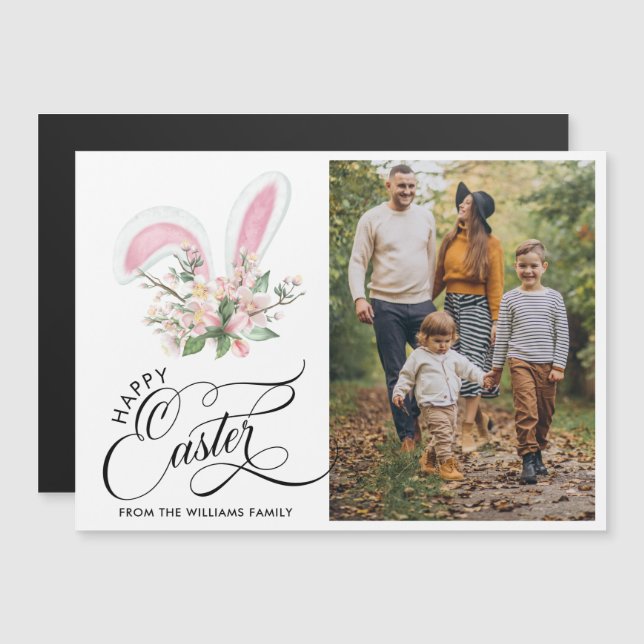 Happy Oaster Foto Typografie Magnetkarte (Vorne/Hinten)