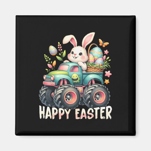 Happy Oaster Funny Construction Trucks Kids Bunny Magnet (Vorne)