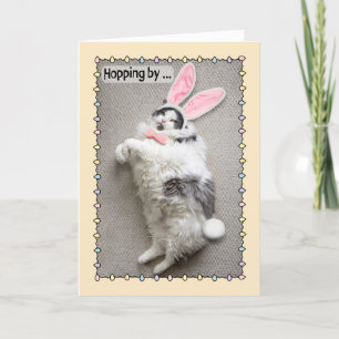 Happy Oaster Funny Fat Cat in Bunny Ears Feiertagskarte