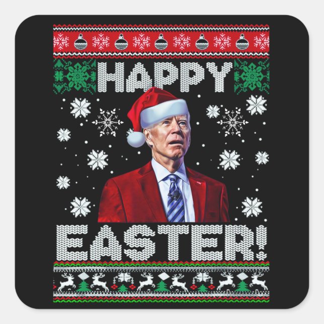 Happy Oaster Funny Joe Biden Weihnachten Quadratischer Aufkleber (Vorderseite)