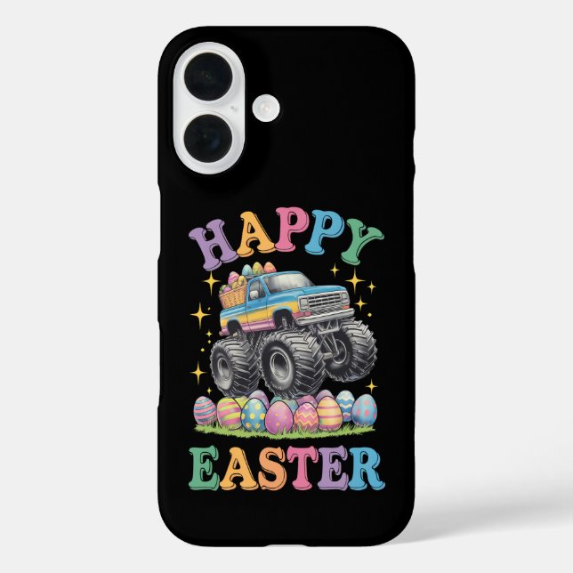 Happy Oaster Funny Monster Truck Crush Eggs iPhone 16 Hülle (Rückseite)