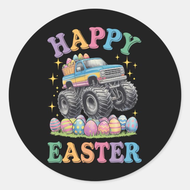 Happy Oaster Funny Monster Truck Crush Eggs Runder Aufkleber (Vorderseite)