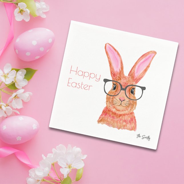 Happy Oaster Funny Pink Bunny Paper Napkin Serviette (Happy Easter Funny Pink Bunny Paper Napkin
)