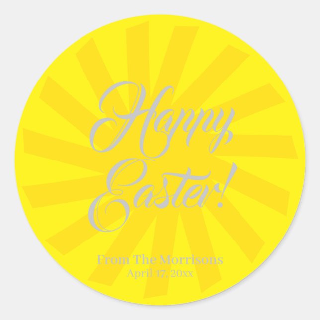 Happy Oaster Gelbe Sonne benutzerdefinierte Skript Runder Aufkleber (Vorderseite)