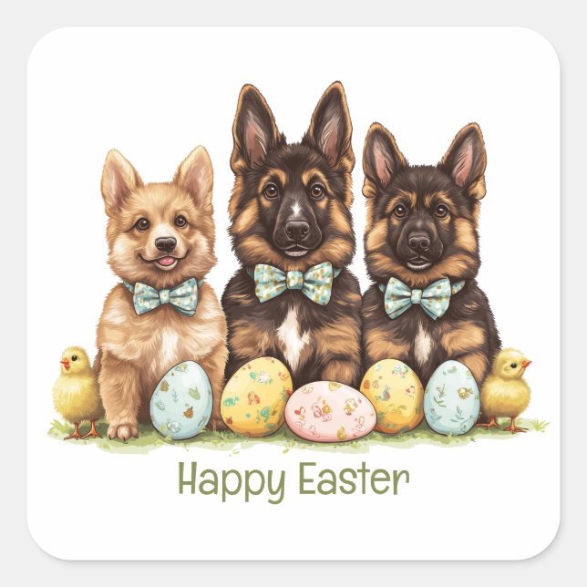 Happy Oaster German Shepherd Hogs Quadratischer Aufkleber (Vorderseite)