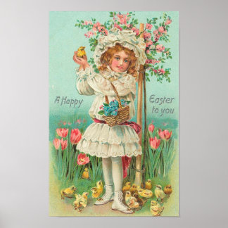 Happy Oaster Girl Vintag Poster