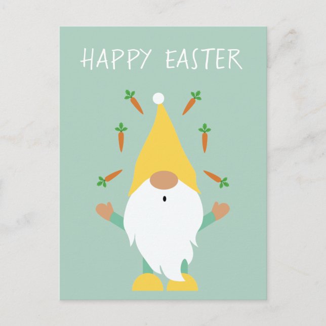 Happy Oaster Gnome Juggling Carrots Postkarte (Vorderseite)