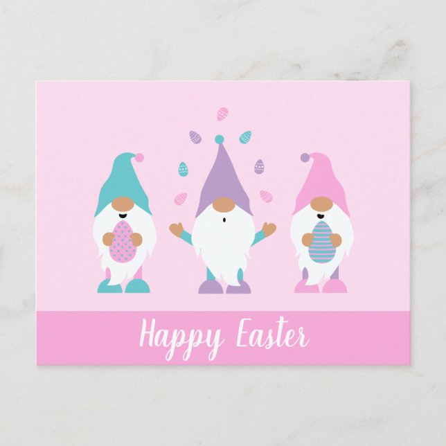 Happy Oaster Gnome Juggling Ostereier Postkarte (Vorderseite)