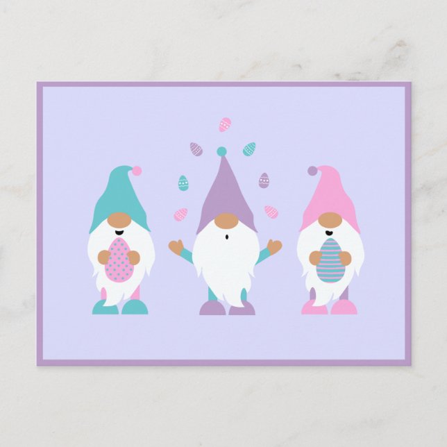 Happy Oaster Gnome Juggling Ostereier Postkarte (Vorderseite)