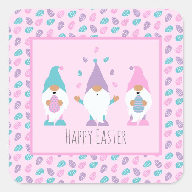 Happy Oaster Gnome Juggling Ostereier Quadratischer Aufkleber (Vorderseite)