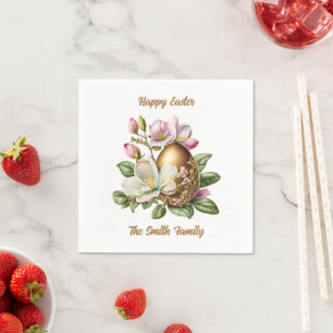 Happy Oaster Gold Floral Egg Serviette