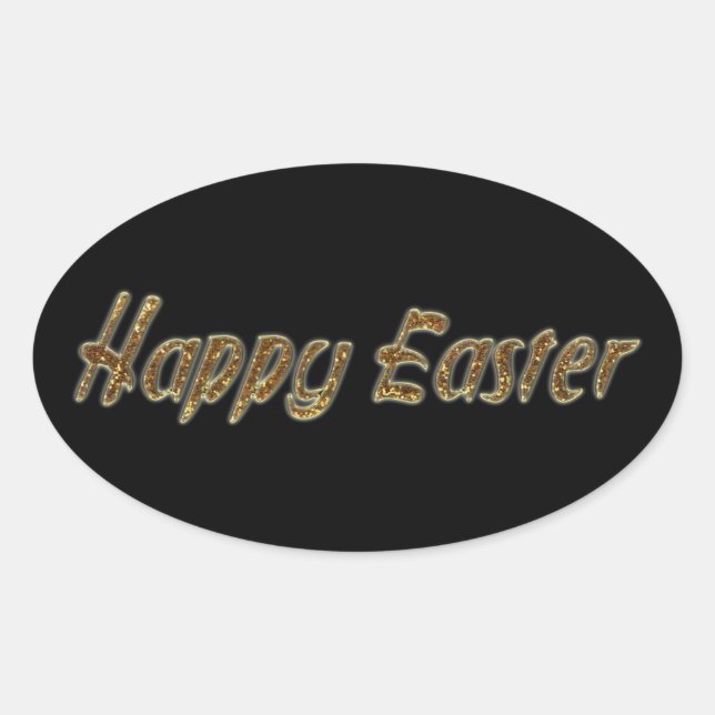 Happy Oaster Gold Glitzer Texttypografie Elegant Ovaler Aufkleber (Vorderseite)