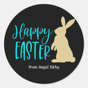 Happy Oaster Golden Rabbit Silhouette, Black Runder Aufkleber