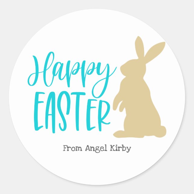 Happy Oaster Golden Rabbit Silhouette, Runder Aufkleber (Vorderseite)