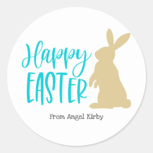 Happy Oaster Golden Rabbit Silhouette, Runder Aufkleber