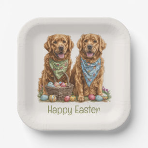 Happy Oaster Golden Retriever Dogs Osterkorb Pappteller