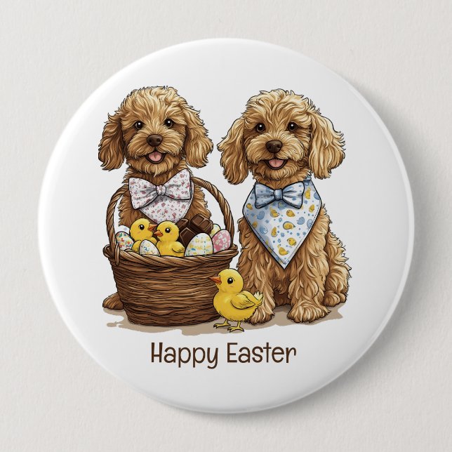 Happy Oaster Goldendoodle Hunde Osterhase Button (Vorderseite)