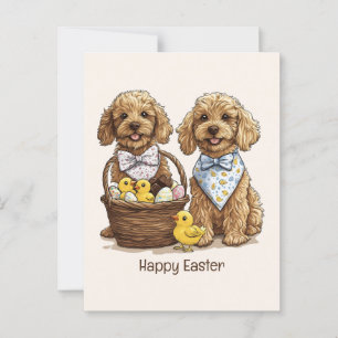 Happy Oaster Goldendoodle Hunde Osterhase Postkarte