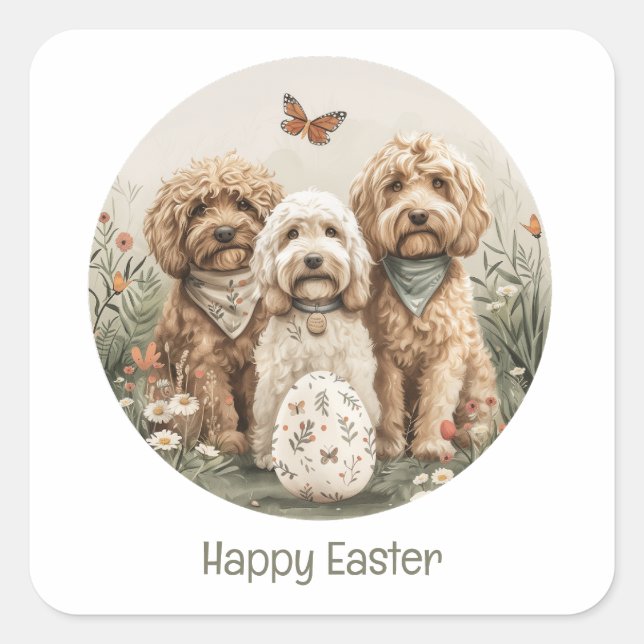 Happy Oaster Goldendoodle Hunde Quadratischer Aufkleber (Vorderseite)