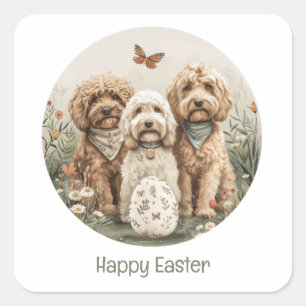 Happy Oaster Goldendoodle Hunde Quadratischer Aufkleber