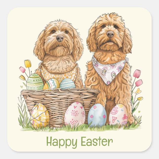 Happy Oaster Goldendoodle Hunde Quadratischer Aufkleber (Vorderseite)