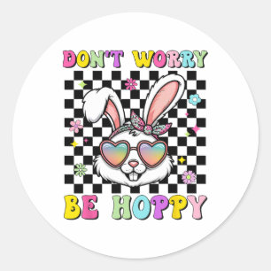 Happy Oaster Groovy Bunny Face Machen Sie sich kei Runder Aufkleber